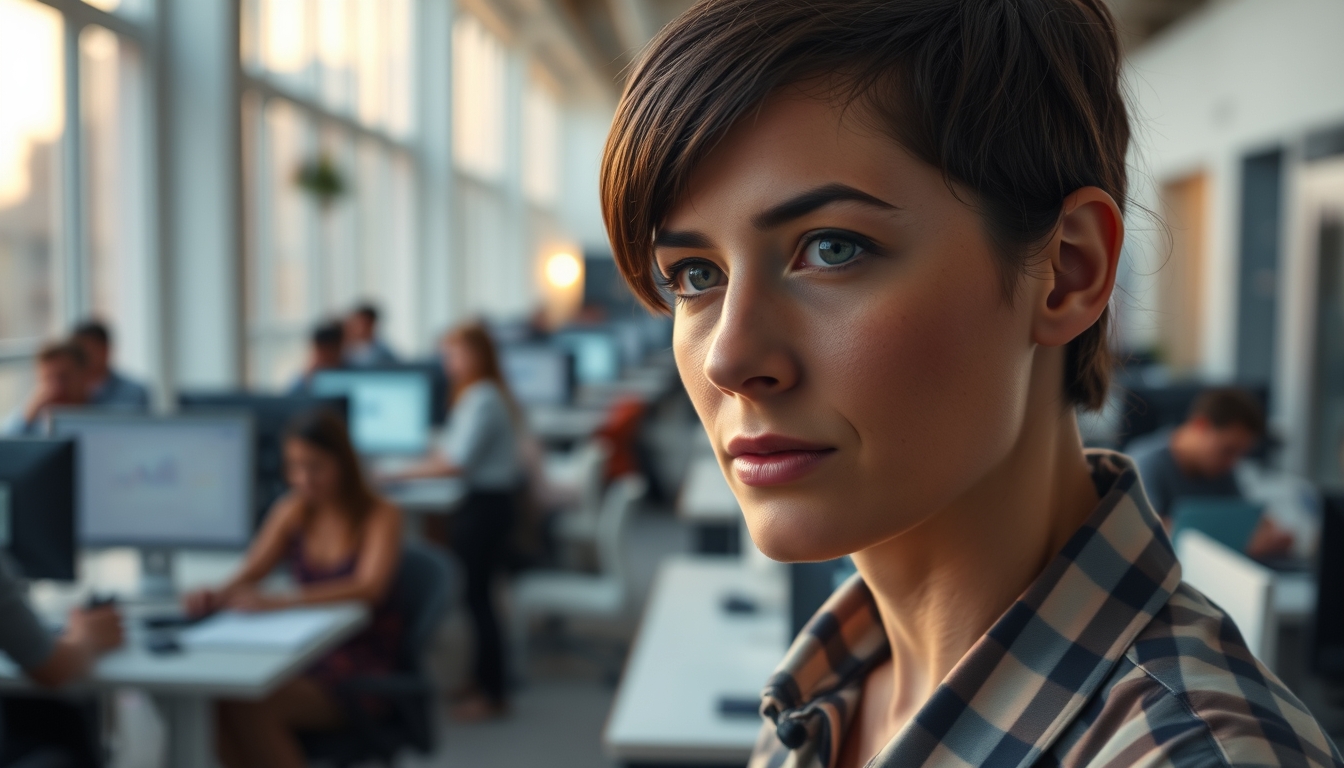 Busy open-plan office with motion blur of people working em estilo editorial
