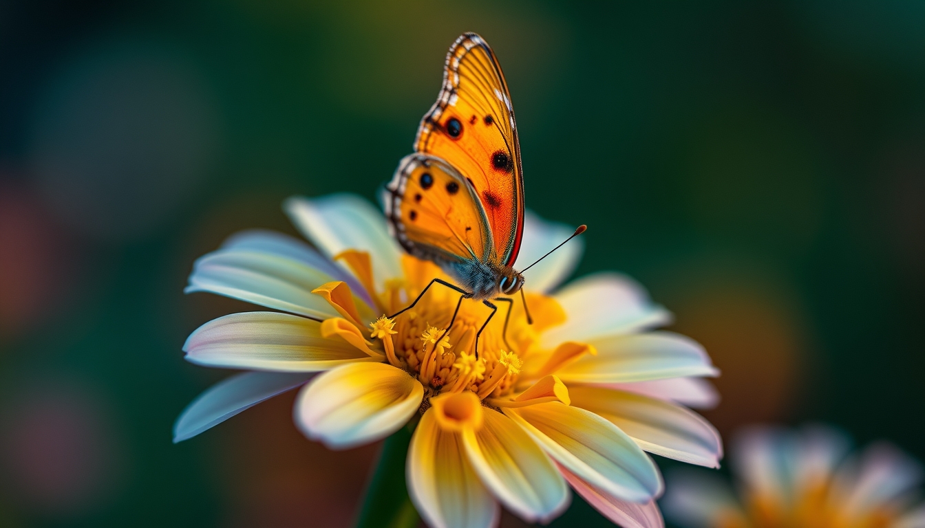 butterfly on flower macro in editorial style