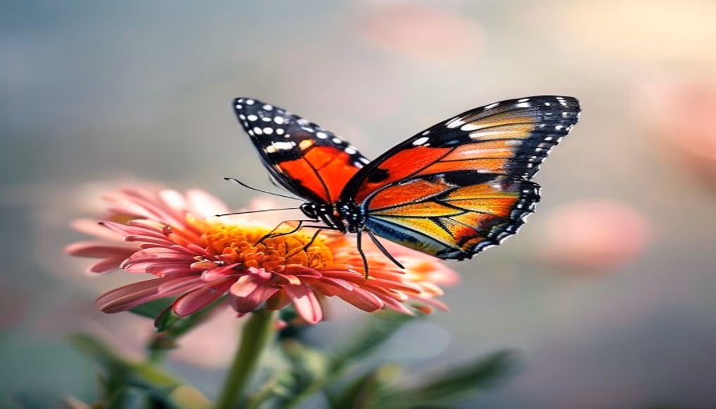butterfly on flower macro in editorial style