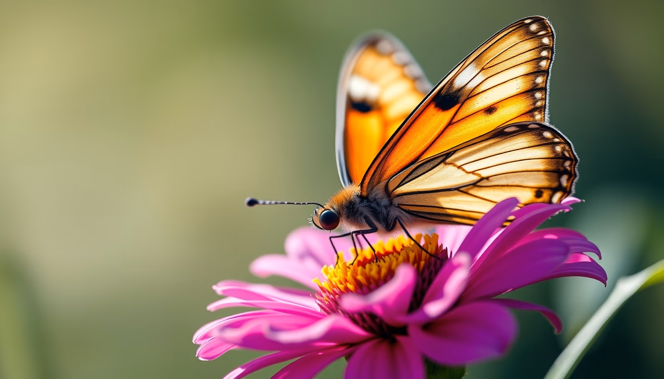 butterfly on flower macro in editorial style