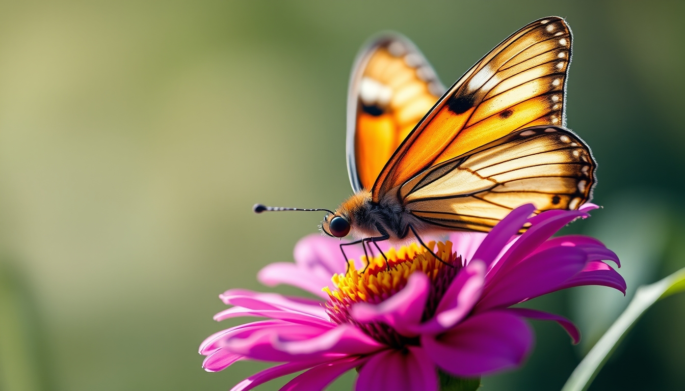 butterfly on flower macro in editorial style