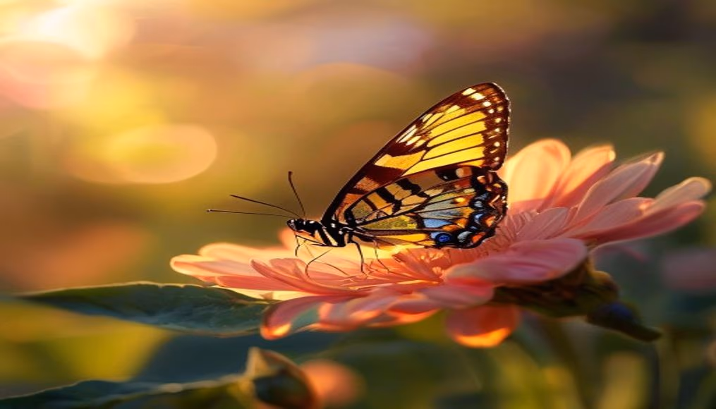 butterfly on flower macro in editorial style