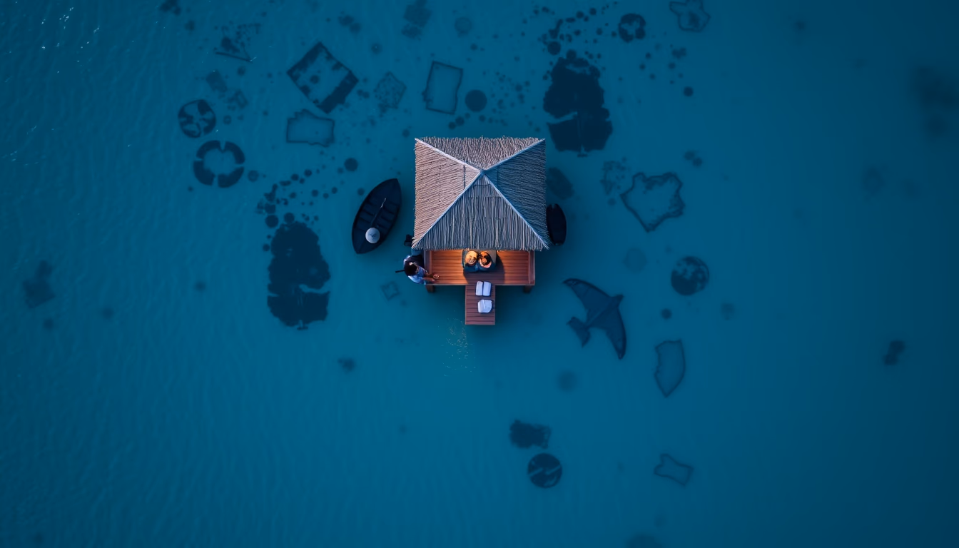 cabana beach overwater in editorial style