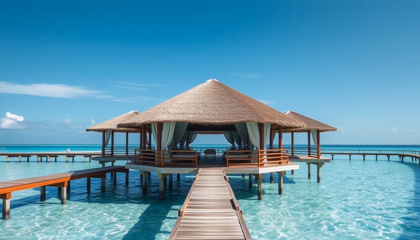 cabana beach overwater in editorial style