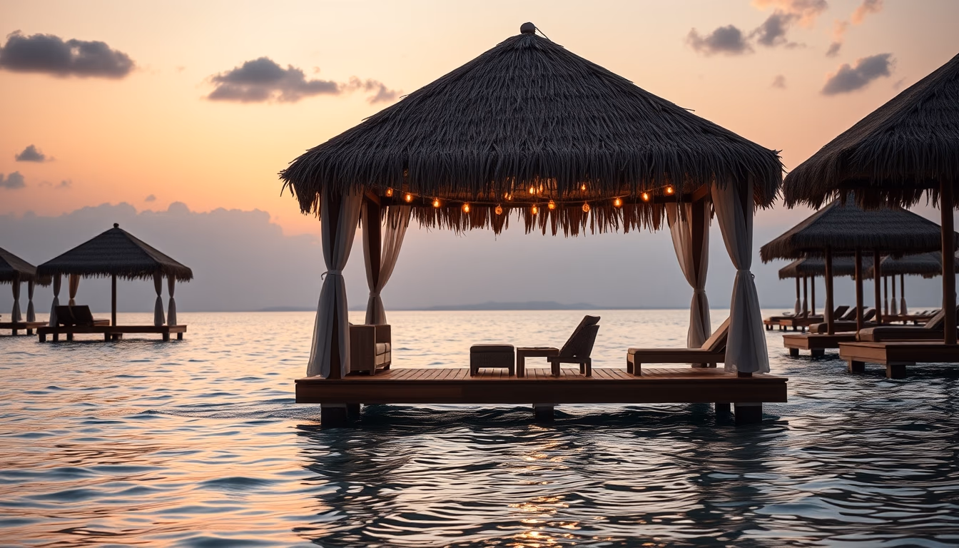 cabana beach overwater in editorial style