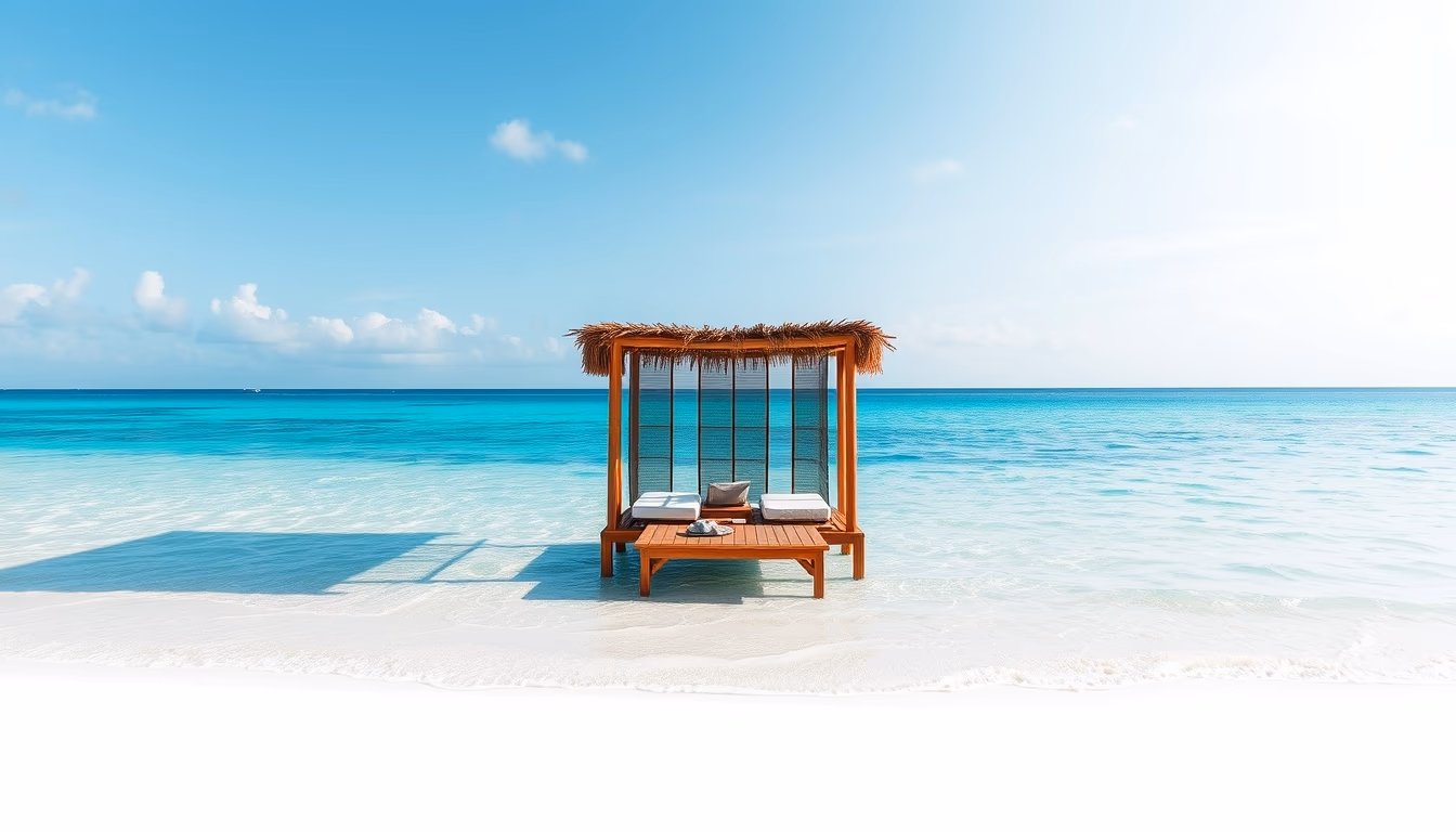 cabana beach overwater in editorial style