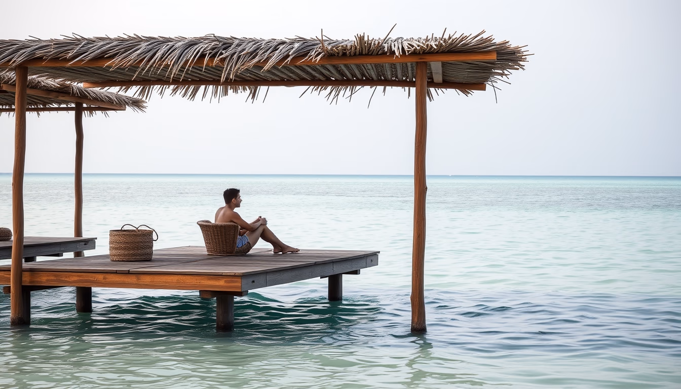 cabana beach overwater in editorial style