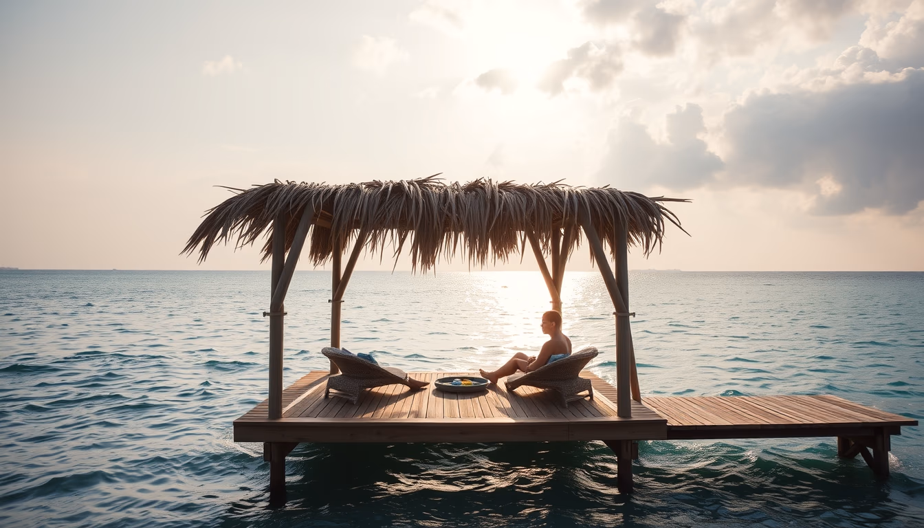 cabana beach overwater in editorial style