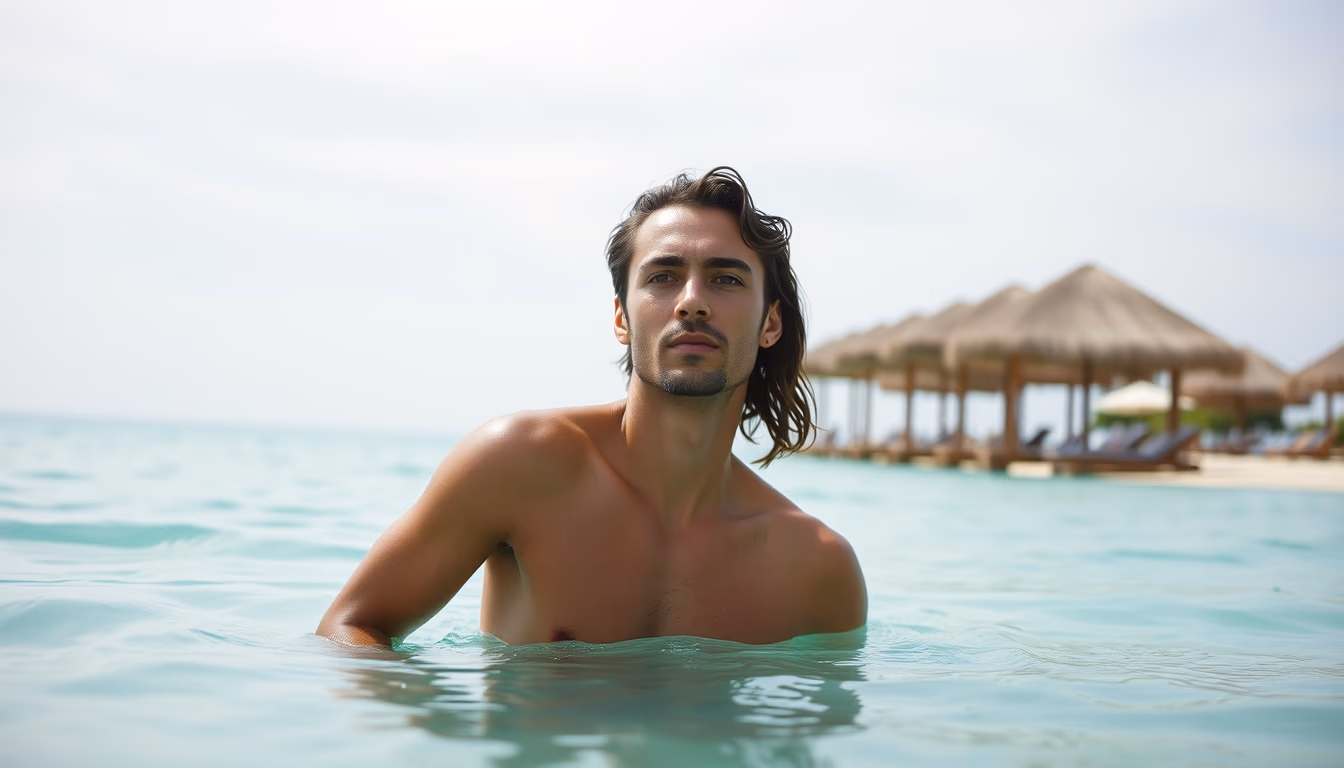 cabana beach overwater in editorial style