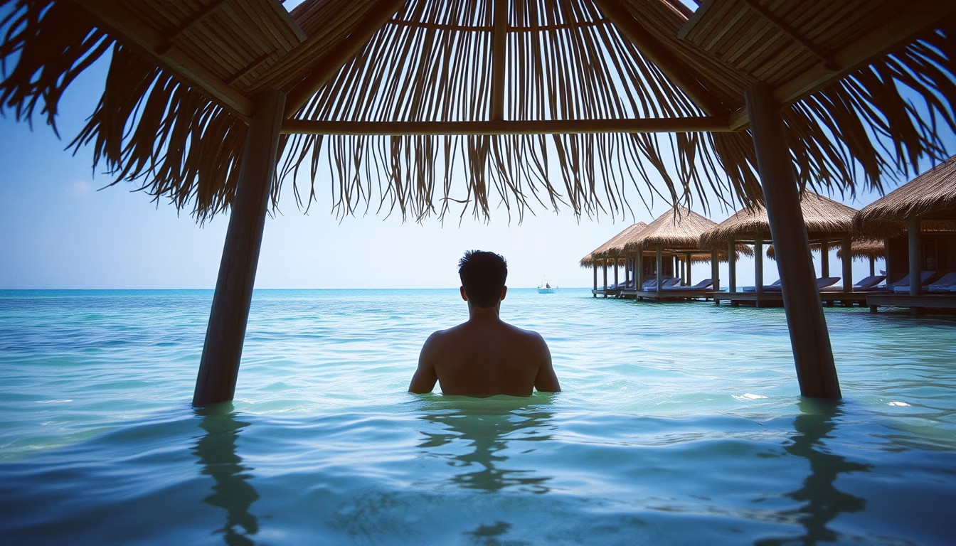 cabana beach overwater in editorial style