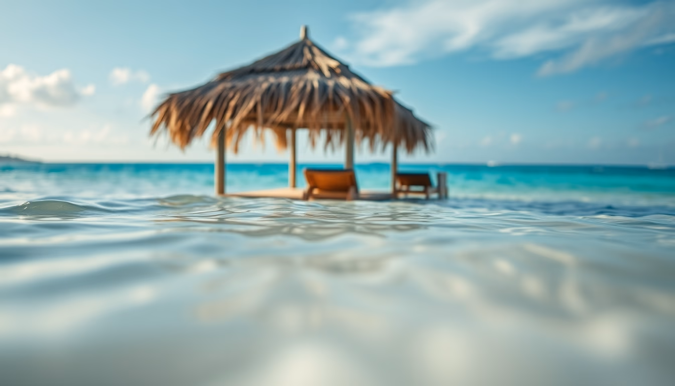 cabana beach overwater in editorial style