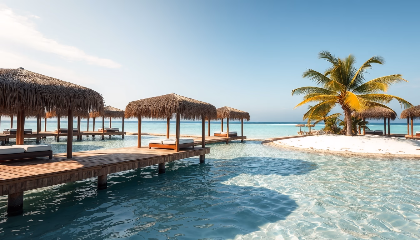 cabana beach overwater in editorial style