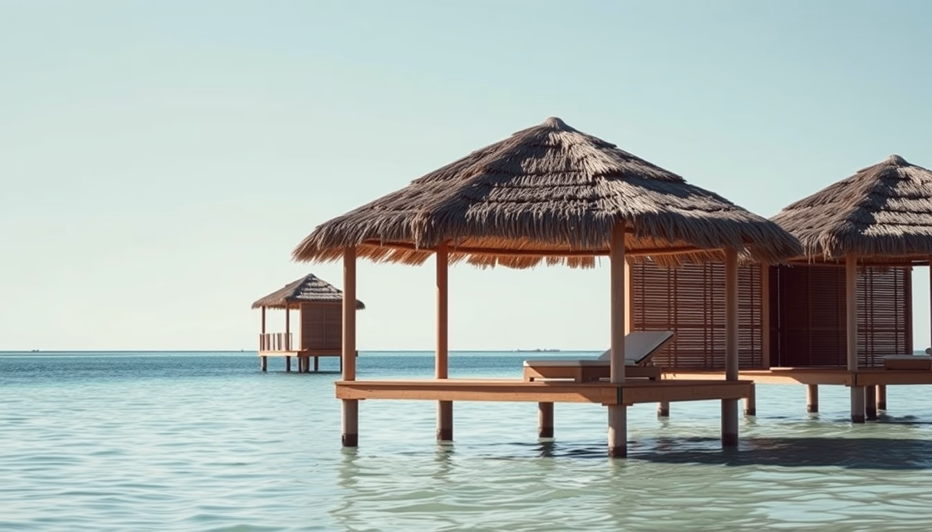 cabana beach overwater in editorial style