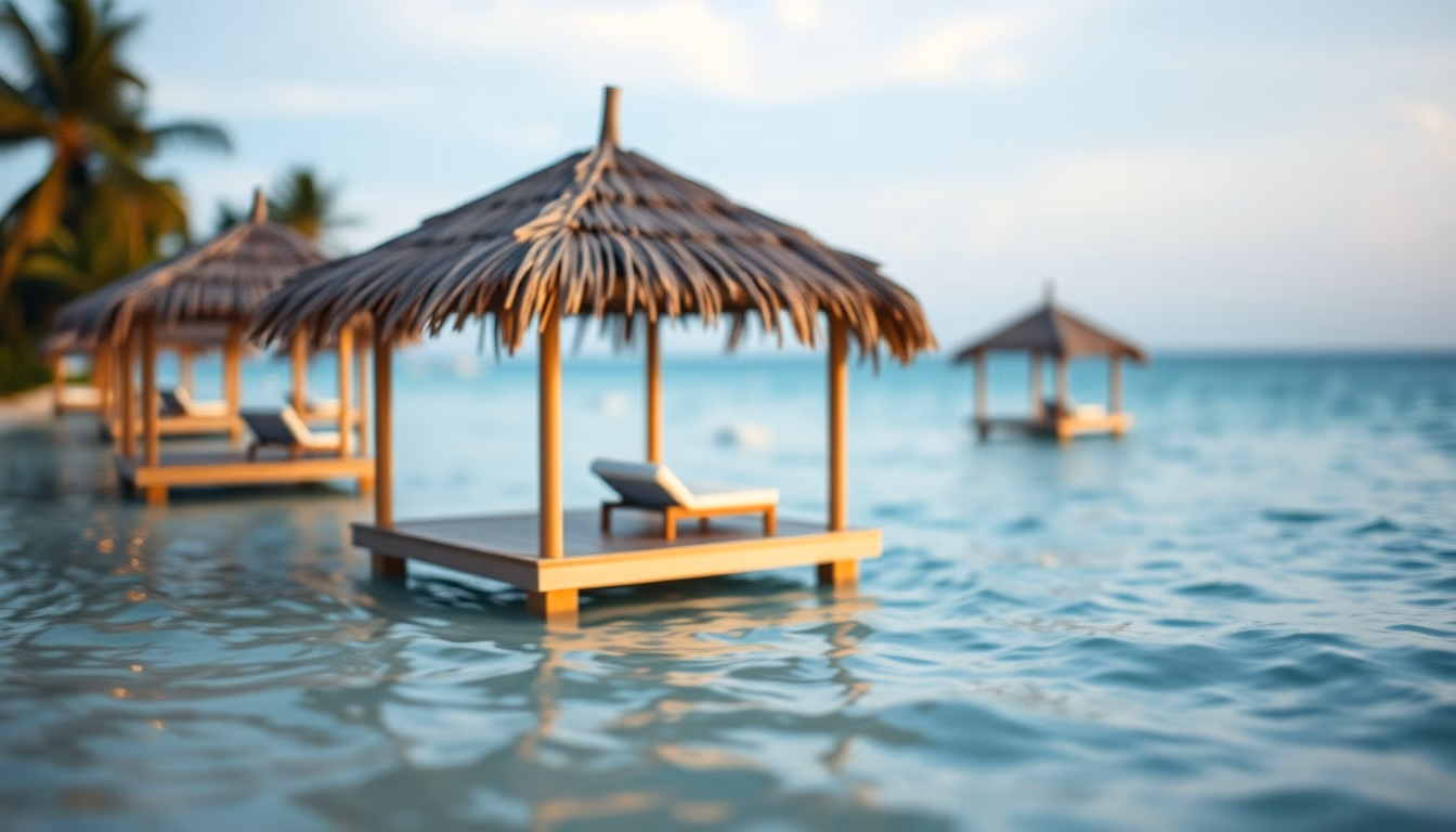 cabana beach overwater in editorial style