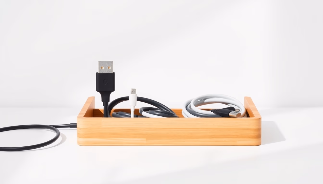 Cable organizer minimalist em estilo editorial