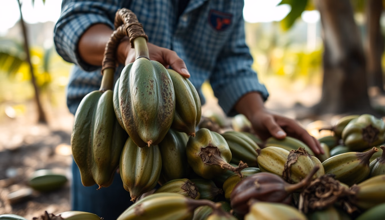 cacao pods harvested in editorial style