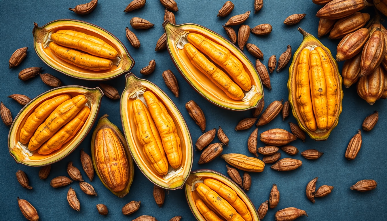 cacao pods harvested in editorial style