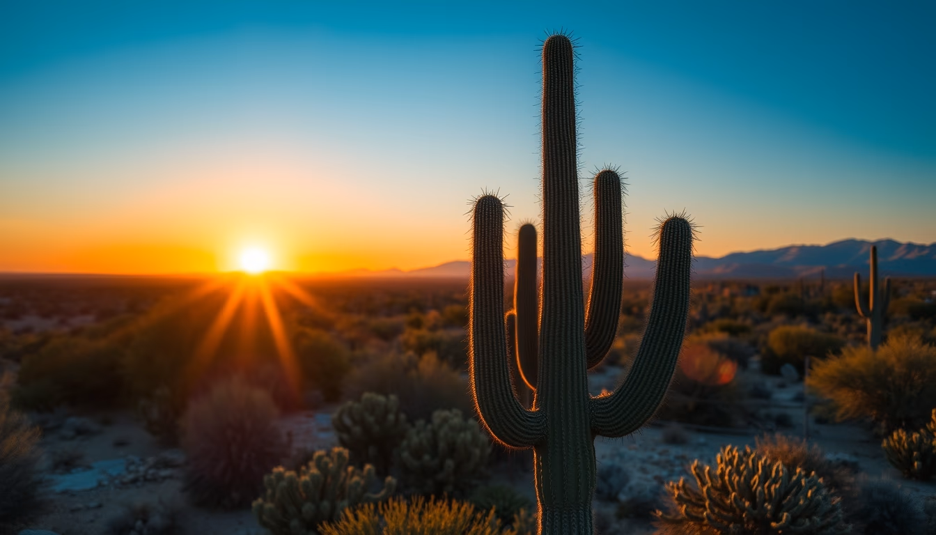 cactus desert sunset in editorial style
