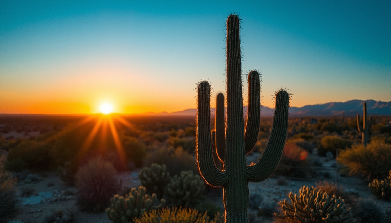 cactus desert sunset in editorial style