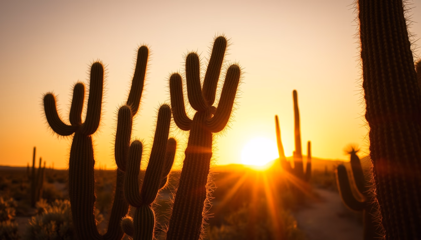 cactus desert sunset in editorial style