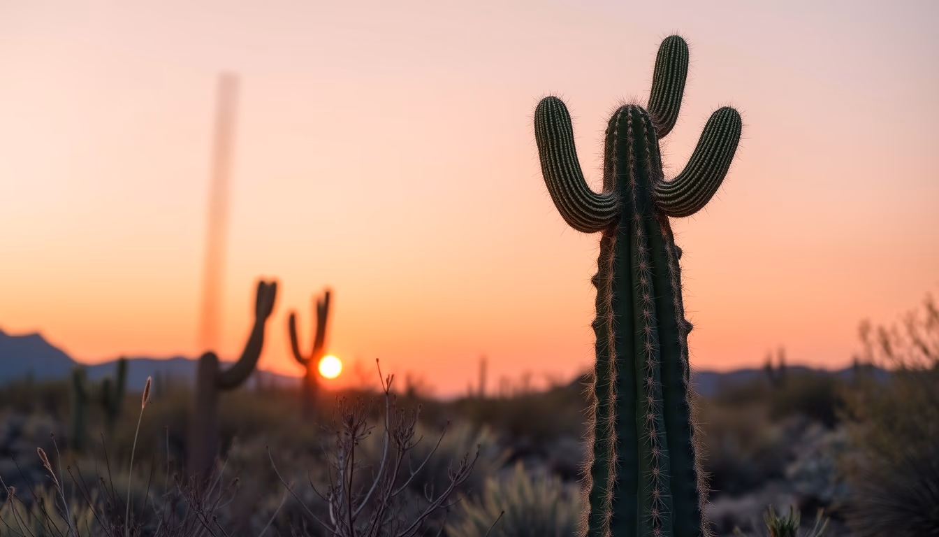 cactus desert sunset in editorial style