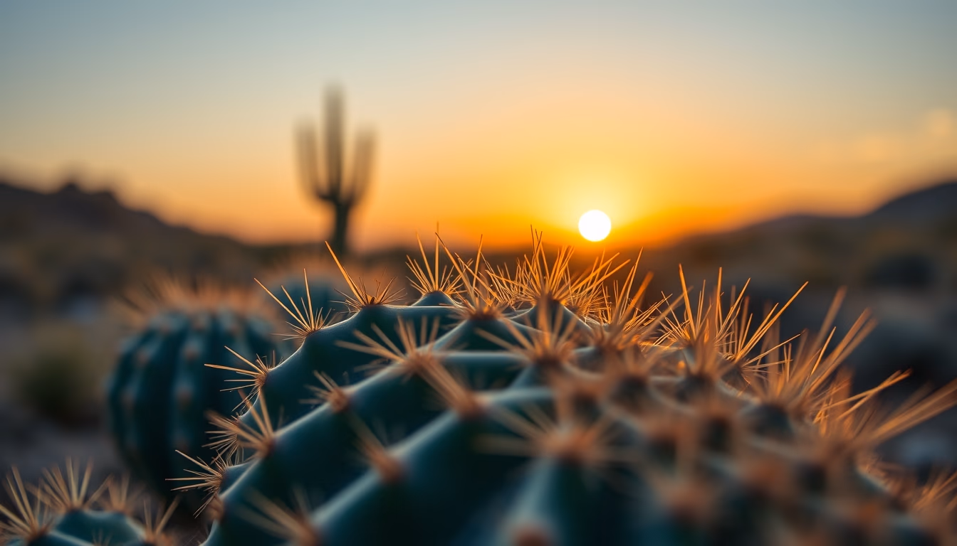cactus desert sunset in editorial style