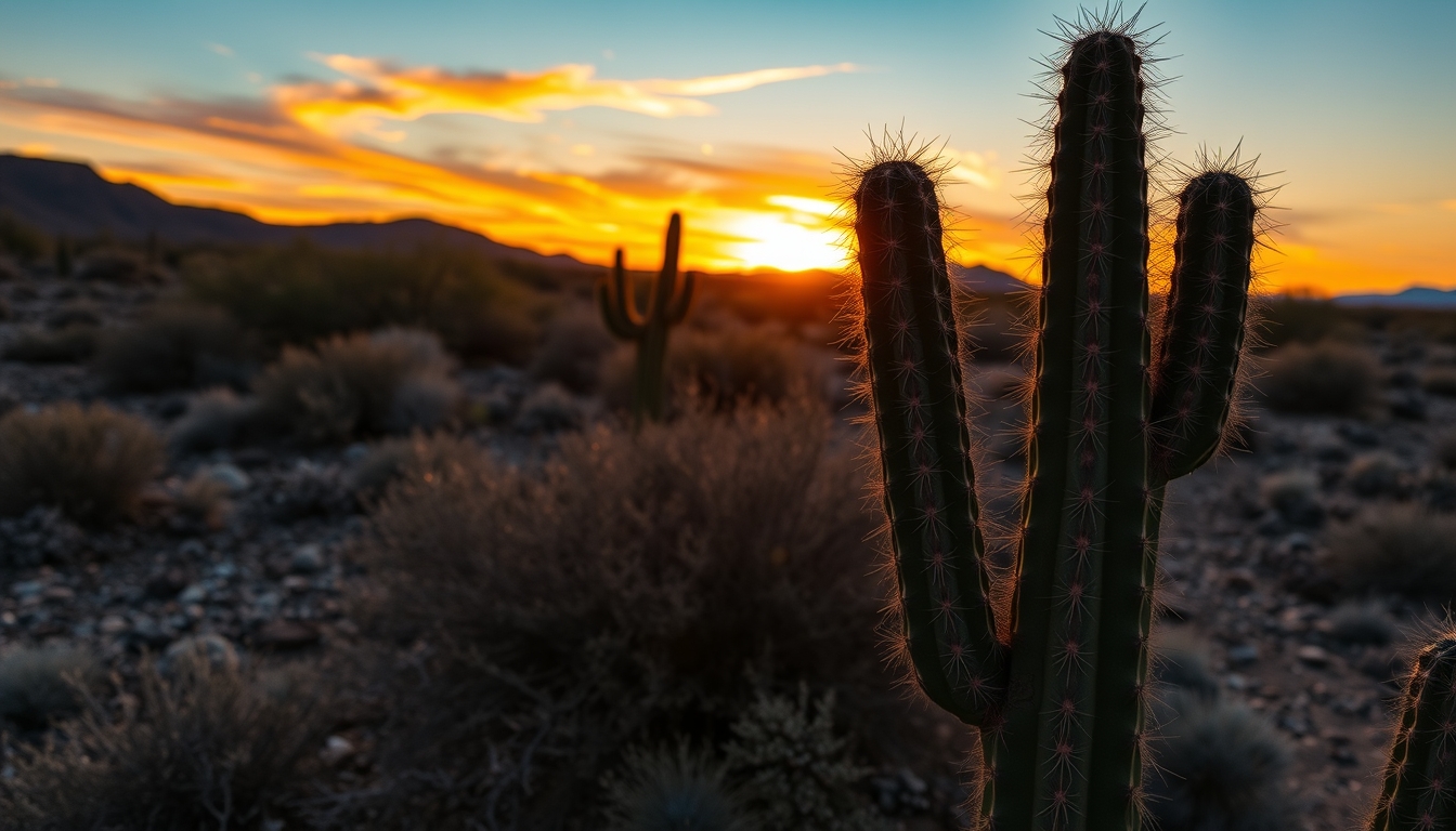 cactus desert sunset in editorial style