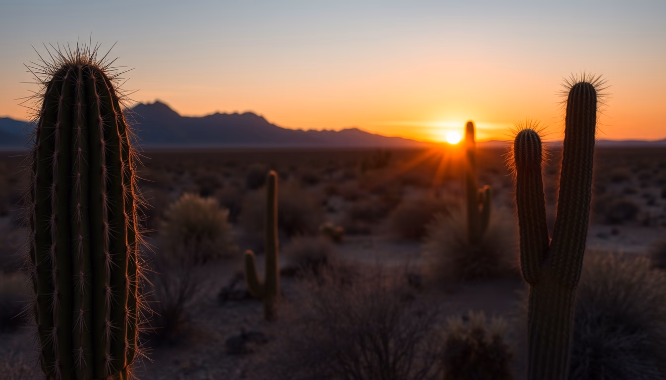 cactus desert sunset in editorial style
