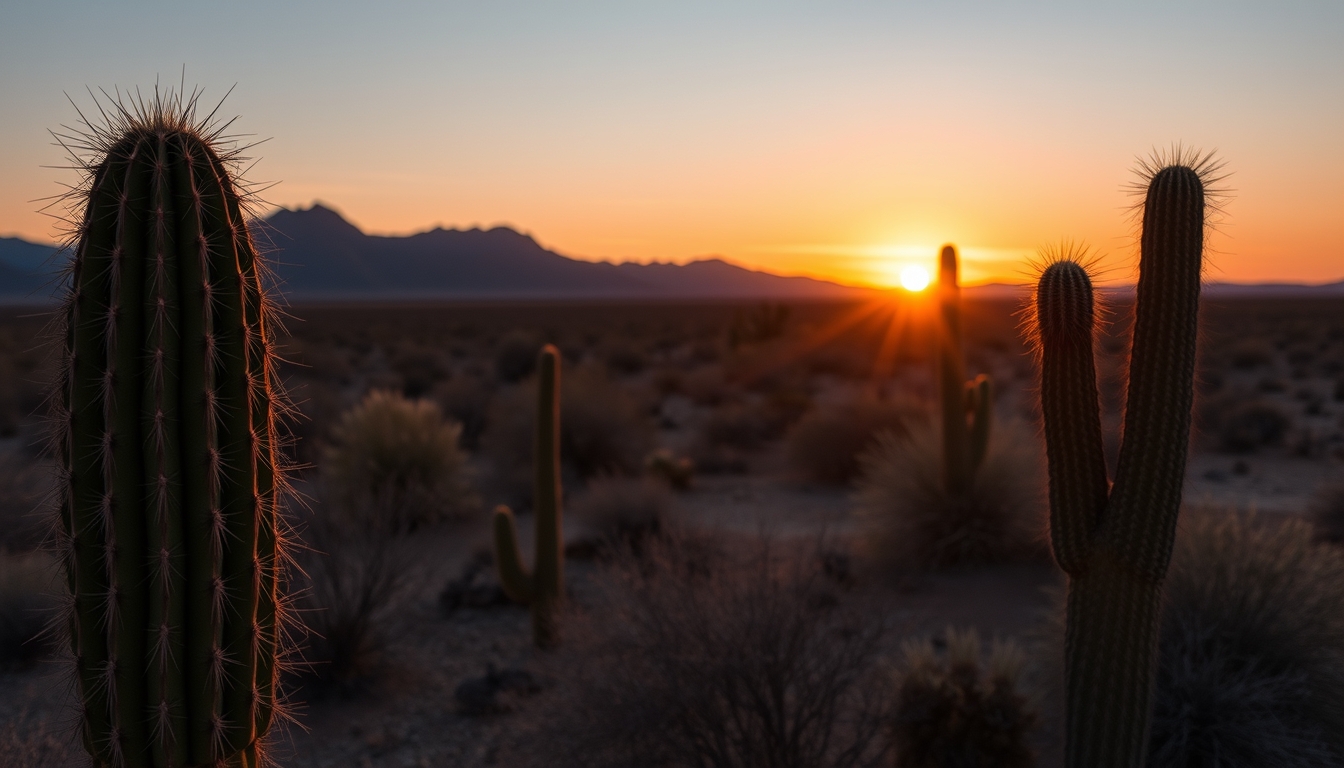 cactus desert sunset in editorial style