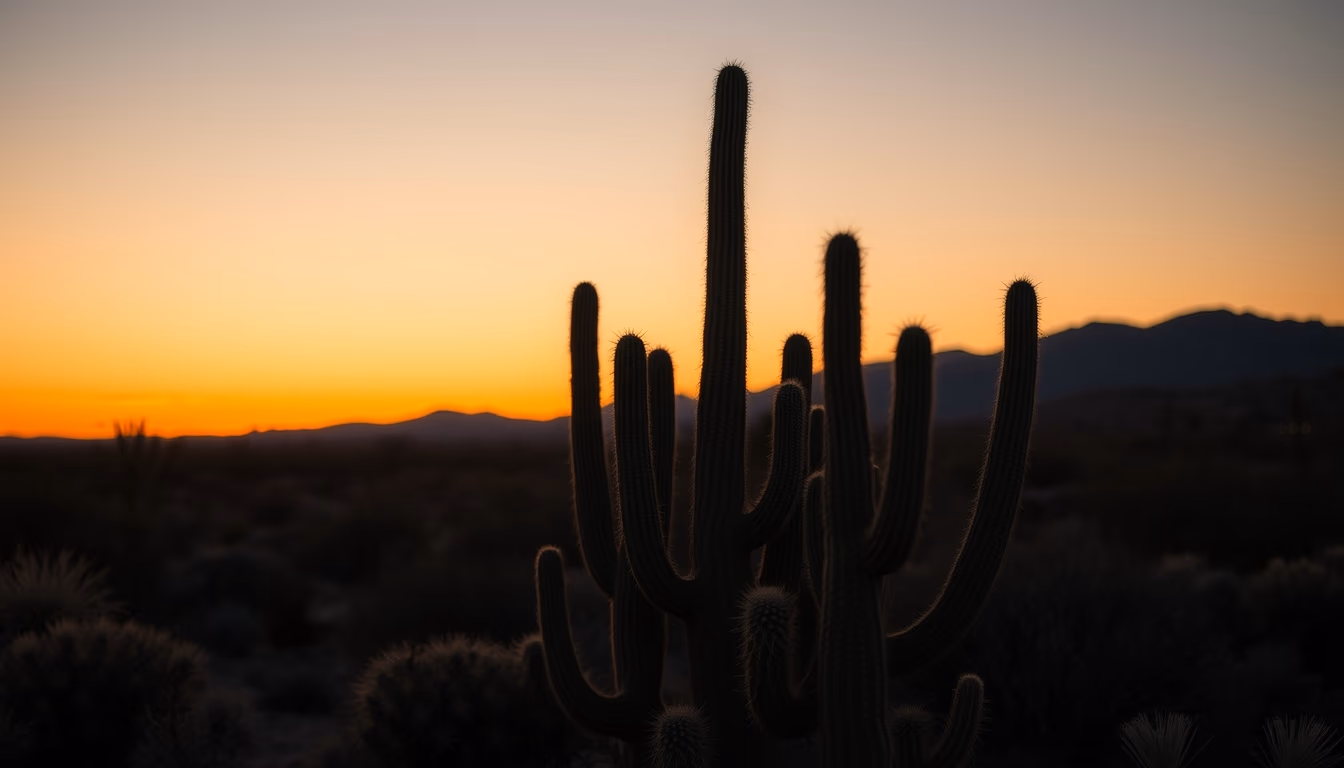 cactus desert sunset in editorial style