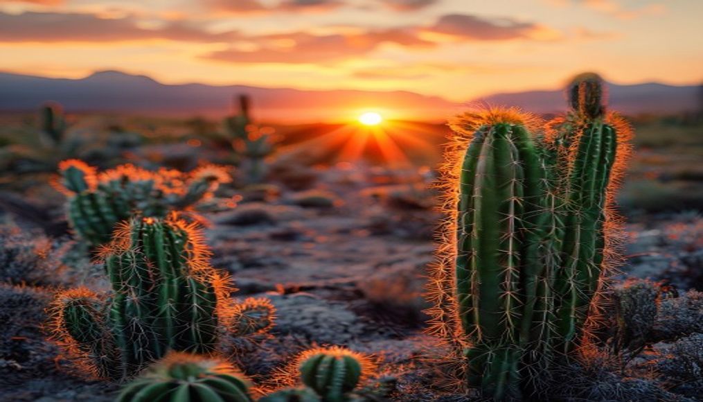 cactus desert sunset in editorial style