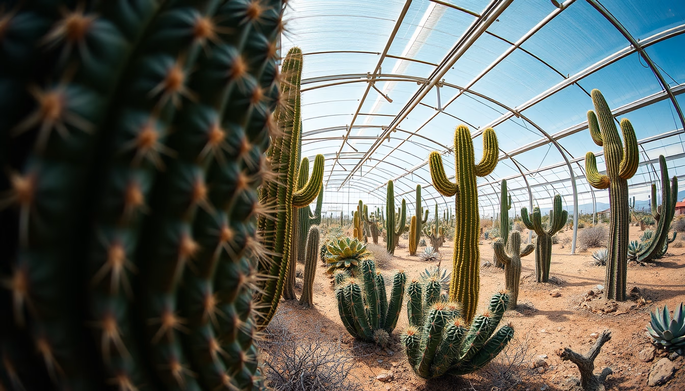 cactus greenhouse desert in editorial style