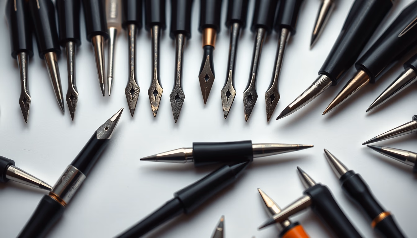 calligraphy nibs collection in editorial style