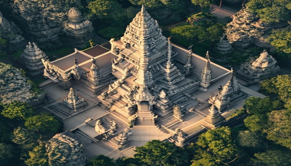cambodian temple bas relief in editorial style