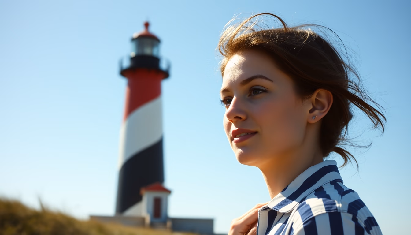 cape hatteras lighthouse stripe in editorial style