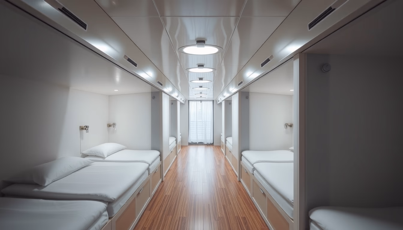 capsule hotel japan in editorial style