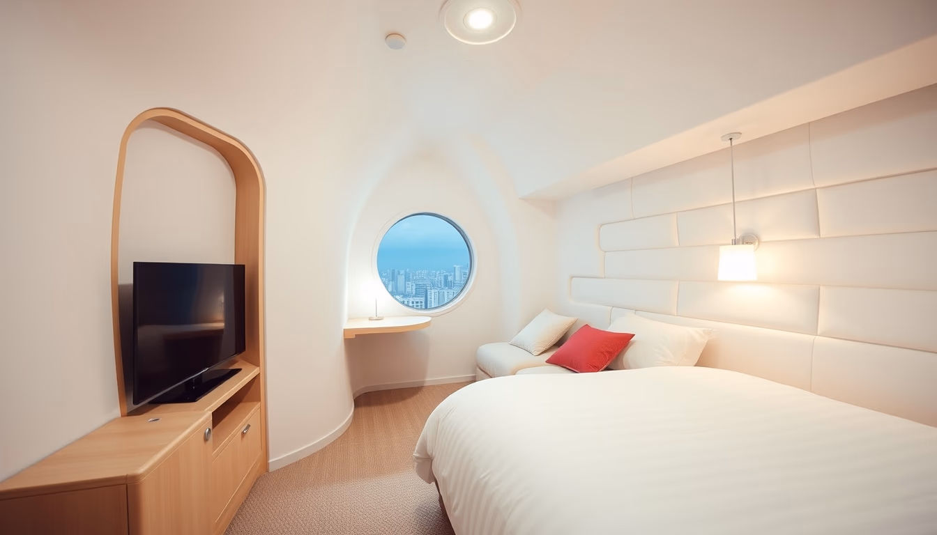 capsule hotel japan in editorial style