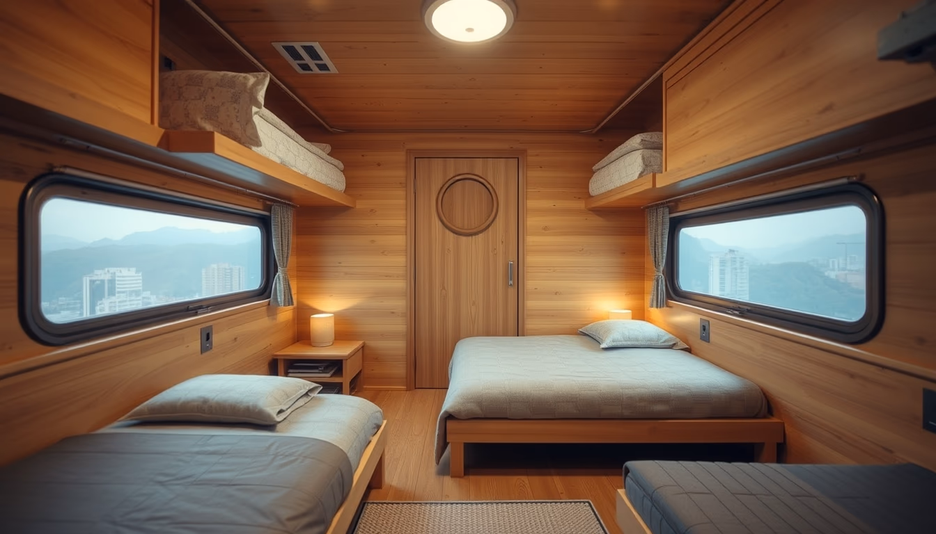 capsule hotel japan in editorial style