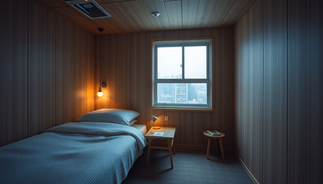 capsule hotel japan in editorial style
