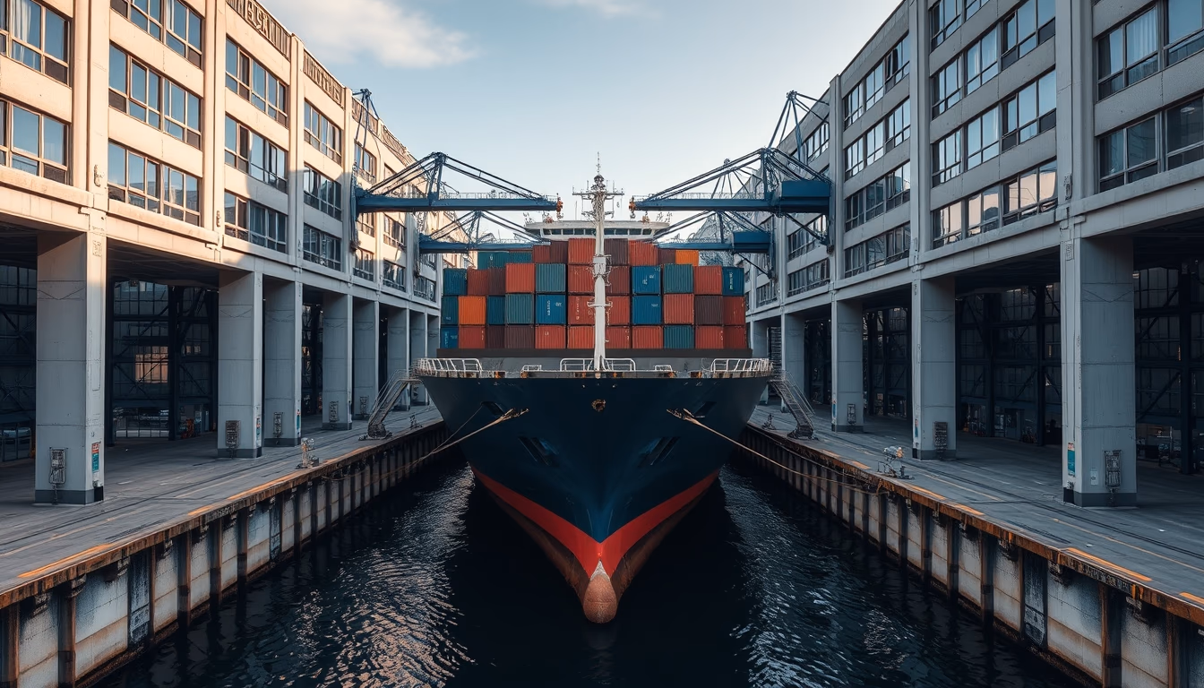 Cargo ship docking em estilo editorial