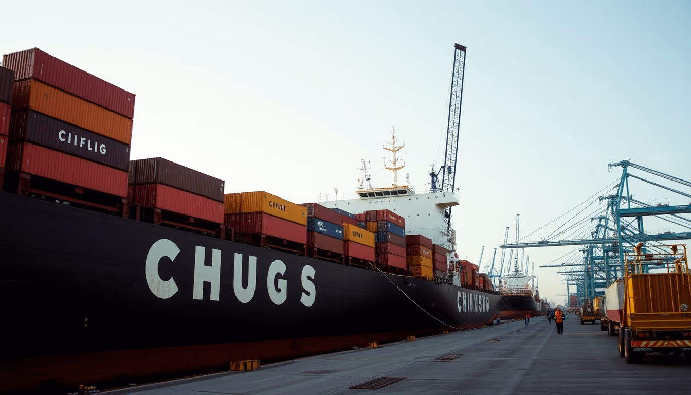 cargo ship docking in editorial style