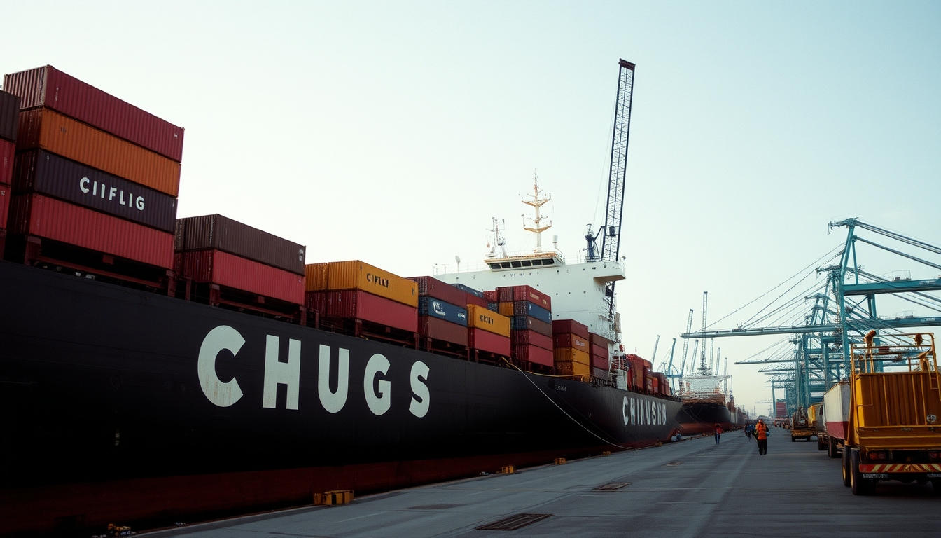 cargo ship docking in editorial style