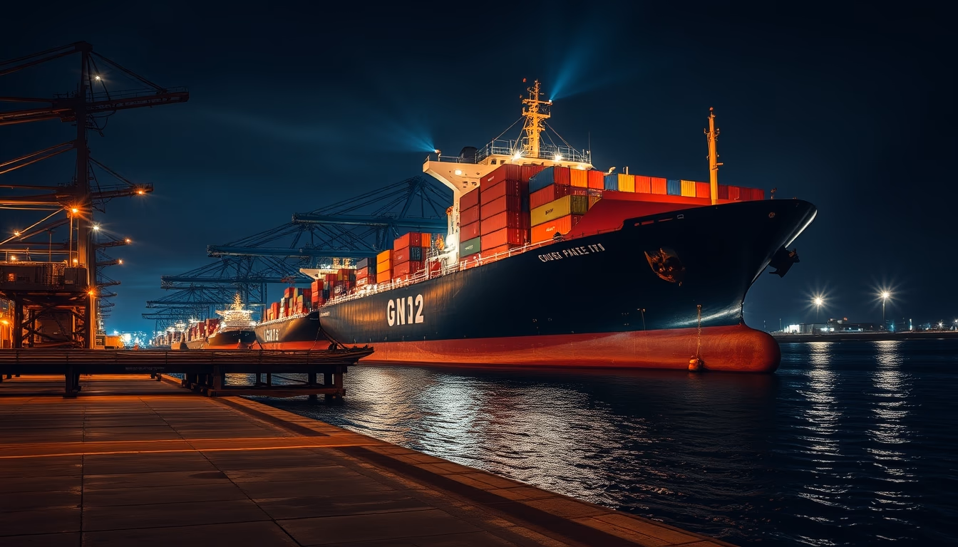 cargo ship docking in editorial style