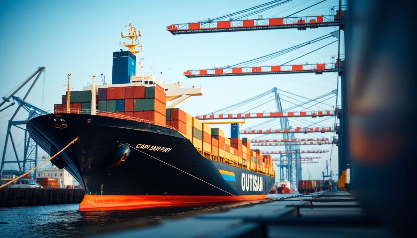 cargo ship docking in editorial style