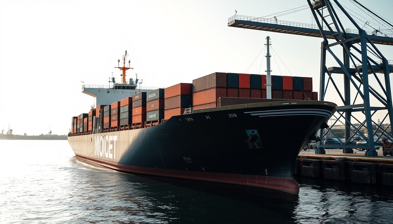 cargo ship docking in editorial style