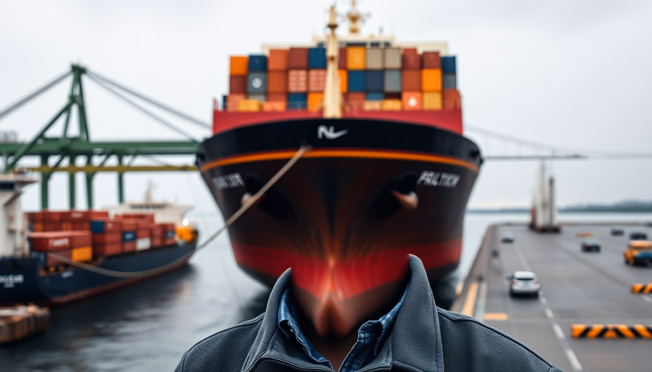 cargo ship docking in editorial style