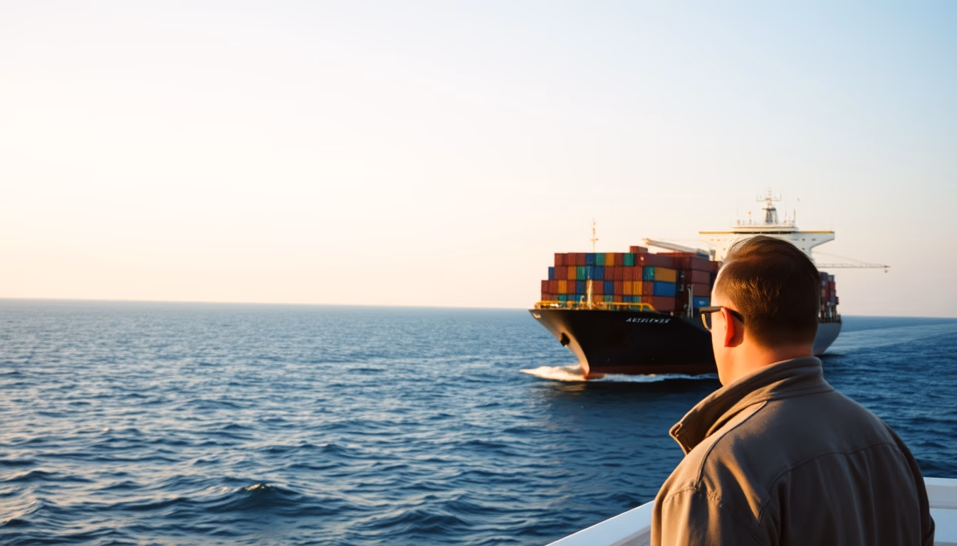 cargo ship horizon in editorial style