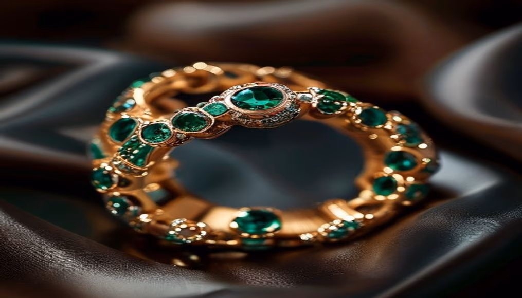 cartier panthere bracelet emerald in luxury editorial photography