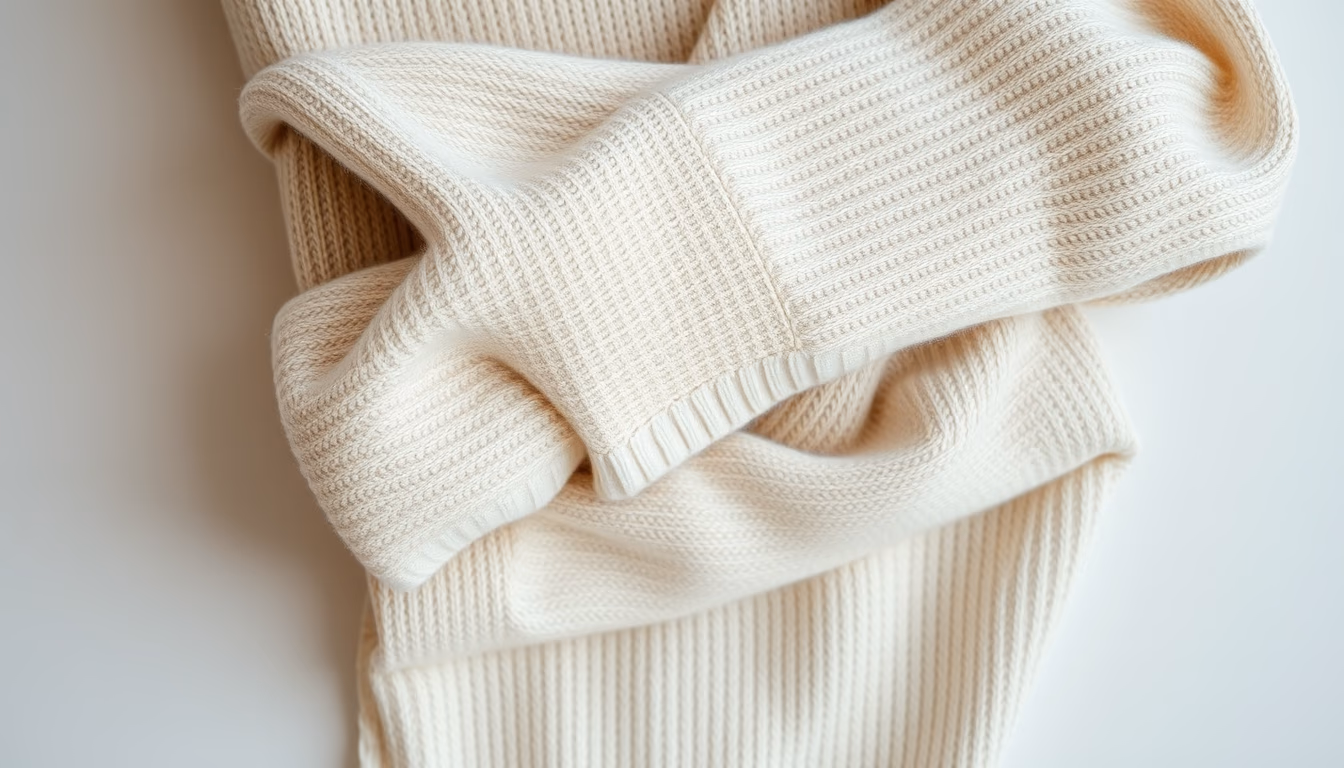 cashmere sweater folded in editorial style