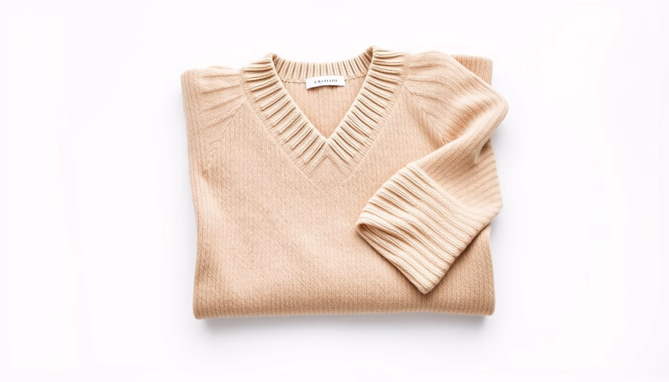 cashmere sweater folded in editorial style
